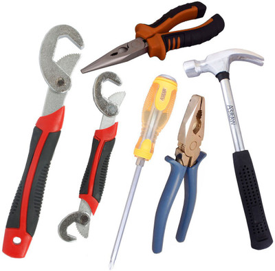 

Asraw Snap N Grip, Plier, Nose Plier, 1/2LB Hammer & Double Sided Screwdriver Hand Tool Kit(5 Tools), Multicolor