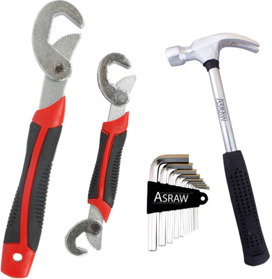 Asraw Snap N Grip, 1/2LB Hammer & Allen key Hand Tool Kit(3 Tools), Multicolor