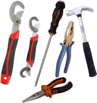 

Asraw Snap N Grip, Plier, Nose Plier, 1/2LB Hammer & Double Sided Screwdriver Hand Tool Kit(5 Tools), Multicolor