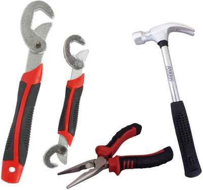 

Asraw Snap N Grip, 1/2LB Hammer & Nose Plier Hand Tool Kit(3 Tools), Multicolor
