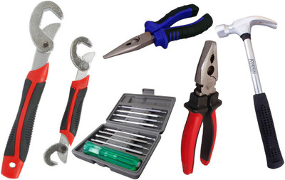 

Asraw Snap N Grip, Plier, Nose Plier, 1/2LB Hammer & 16in1 Screwdriver Set Hand Tool Kit(5 Tools), Multicolor