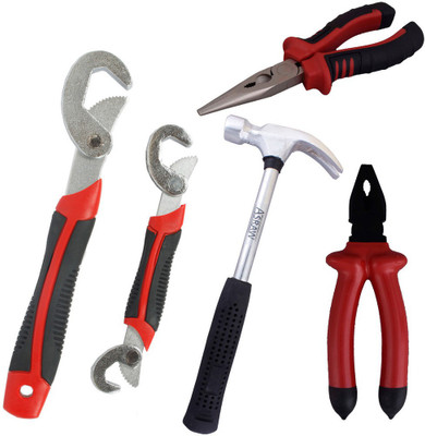 

Asraw Snap N Grip, Plier, Nose Plier & 1/2LB Hammer Hand Tool Kit(4 Tools), Multicolor
