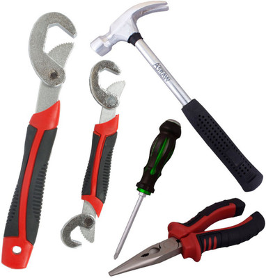 

Asraw Snap N Grip, Nose Plier, 1/2LB Hammer & Double Sided Screwdriver Hand Tool Kit(4 Tools), Multicolor