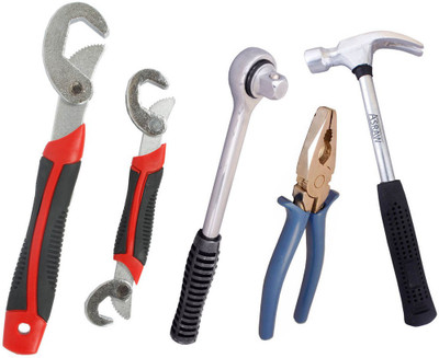 

Asraw Snap N Grip, Plier, 1/2LB Hammer & Ratchet Handle Hand Tool Kit(4 Tools), Multicolor