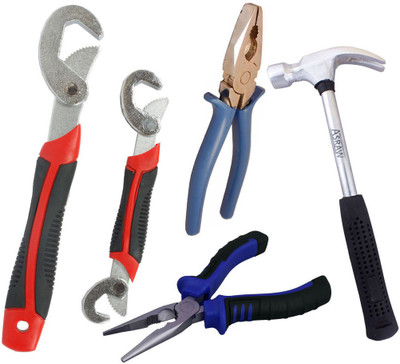 

Asraw Snap N Grip, Plier, 1/2LB Hammer & Nose Plier Hand Tool Kit(4 Tools), Multicolor