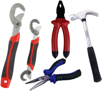 Asraw Snap N Grip, Plier, 1/2LB Hammer & Nose Plier Hand Tool Kit(4 Tools), Multicolor