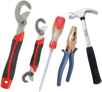 

Asraw Snap N Grip, Plier, 1/2LB Hammer & Double Sided Screwdriver Hand Tool Kit(4 Tools), Multicolor