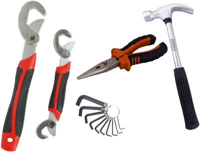 

Asraw Snap N Grip, Nose Plier, 1/2LB Hammer & Allen key Hand Tool Kit(4 Tools), Multicolor
