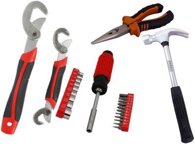 

Asraw Snap N Grip, Nose Plier, 1/2LB Hammer & 21PC Screwdriver Set Hand Tool Kit(4 Tools), Multicolor