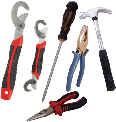 

Asraw Snap N Grip, Plier, Nose Plier, 1/2LB Hammer & Double Sided Screwdriver Hand Tool Kit(5 Tools), Multicolor