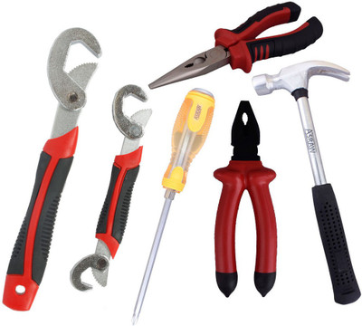 

Asraw Snap N Grip, Plier, Nose Plier, 1/2LB Hammer & Double Sided Screwdriver Hand Tool Kit(5 Tools), Multicolor