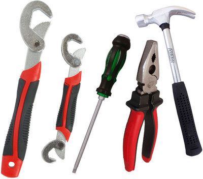 

Asraw Snap N Grip, Plier, 1/2LB Hammer & Double Sided Screwdriver Hand Tool Kit(4 Tools), Multicolor