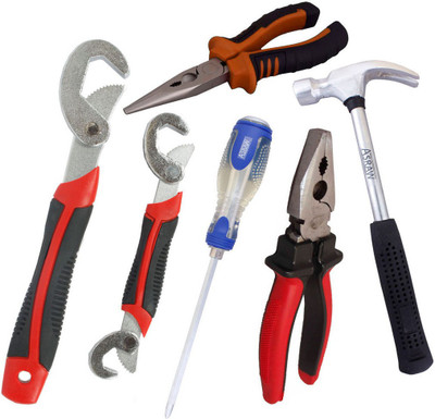 

Asraw Snap N Grip, Plier, Nose Plier, 1/2LB Hammer & Double Sided Screwdriver Hand Tool Kit(5 Tools), Multicolor