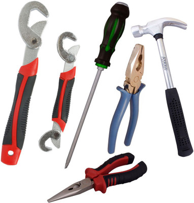 

Asraw Snap N Grip, Plier, Nose Plier, 1/2LB Hammer & Double Sided Screwdriver Hand Tool Kit(5 Tools), Multicolor