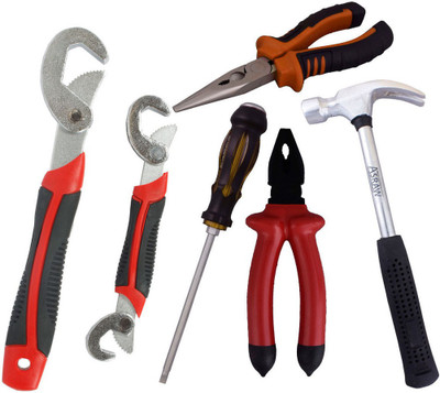 

Asraw Snap N Grip, Plier, Nose Plier, 1/2LB Hammer & Double Sided Screwdriver Hand Tool Kit(5 Tools), Multicolor
