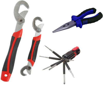 Asraw Snap N Grip, Nose Plier & 8in1 Screwdriver Set Hand Tool Kit(3 Tools), Multicolor