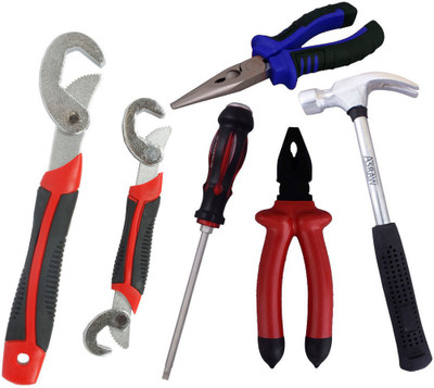 

Asraw Snap N Grip, Plier, Nose Plier, 1/2LB Hammer & Double Sided Screwdriver Hand Tool Kit(5 Tools), Multicolor