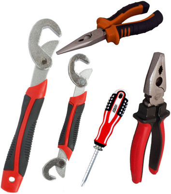 

Asraw Snap N Grip, Plier, Nose Plier & Adjustable Screwdriver Hand Tool Kit(4 Tools), Multicolor