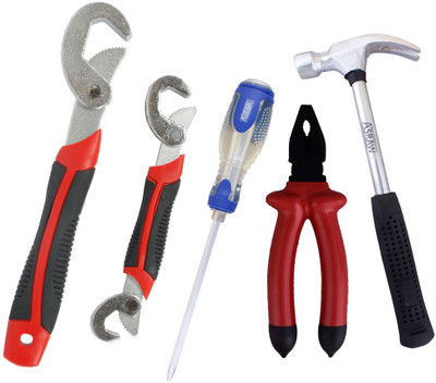

Asraw Snap N Grip, Plier, 1/2LB Hammer & Double Sided Screwdriver Hand Tool Kit(4 Tools), Multicolor