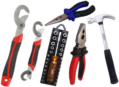 

Asraw Snap N Grip, Plier, Nose Plier, 1/2LB Hammer & 28in1 Screwdriver Set Hand Tool Kit(5 Tools), Multicolor