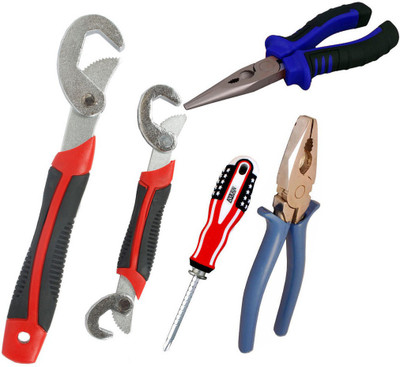Asraw Snap N Grip, Plier, Nose Plier & Adjustable Screwdriver Hand Tool Kit(4 Tools), Multicolor