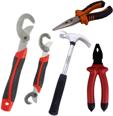 

Asraw Snap N Grip, Plier, Nose Plier & 1/2LB Hammer Hand Tool Kit(4 Tools), Multicolor