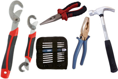Asraw Snap N Grip, Plier, Nose Plier, 1/2LB Hammer & Screwdriver Set Hand Tool Kit(5 Tools), Multicolor