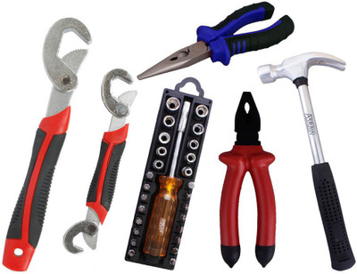 

Asraw Snap N Grip, Plier, Nose Plier, 1/2LB Hammer & 28in1 Screwdriver Set Hand Tool Kit(5 Tools), Multicolor