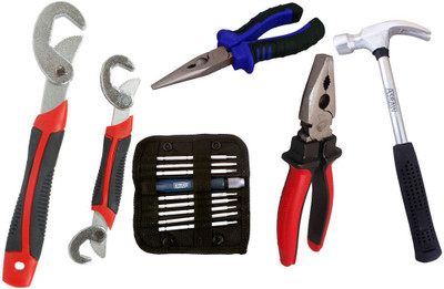 

Asraw Snap N Grip, Plier, Nose Plier, 1/2LB Hammer & Screwdriver Set Hand Tool Kit(5 Tools), Multicolor