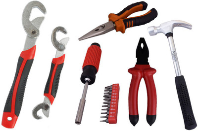 

Asraw Snap N Grip, Plier, Nose Plier, 1/2LB Hammer & 11PC Screwdriver Set Hand Tool Kit(5 Tools), Multicolor