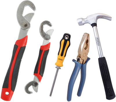 

Asraw Snap N Grip, Plier, 1/2LB Hammer & Adjustable Screwdriver Hand Tool Kit(4 Tools), Multicolor