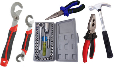 

Asraw Snap N Grip, Plier, Nose Plier, 1/2LB Hammer & Socket Set Hand Tool Kit(5 Tools), Multicolor