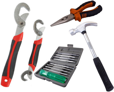 

Asraw Snap N Grip, Nose Plier, 1/2LB Hammer & 16in1 Screwdriver Set Hand Tool Kit(4 Tools), Multicolor