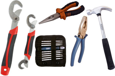 Asraw Snap N Grip, Plier, Nose Plier, 1/2LB Hammer & Screwdriver Set Hand Tool Kit(5 Tools), Multicolor