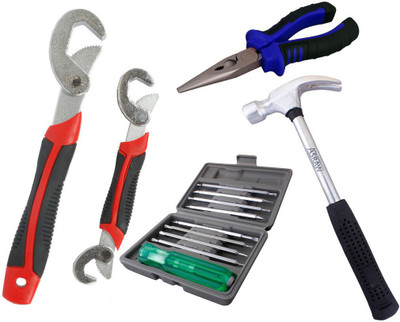 

Asraw Snap N Grip, Nose Plier, 1/2LB Hammer & 16in1 Screwdriver Set Hand Tool Kit(4 Tools), Multicolor