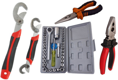 

Asraw Snap N Grip, Plier, Nose Plier & Socket Set Hand Tool Kit(4 Tools), Multicolor