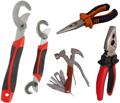 

Asraw Snap N Grip, Plier, Nose Plier & Multi Hammer Hand Tool Kit(4 Tools), Multicolor