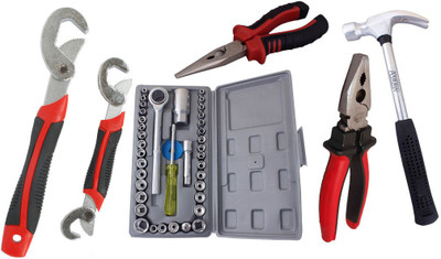 

Asraw Snap N Grip, Plier, Nose Plier, 1/2LB Hammer & Socket Set Hand Tool Kit(5 Tools), Multicolor