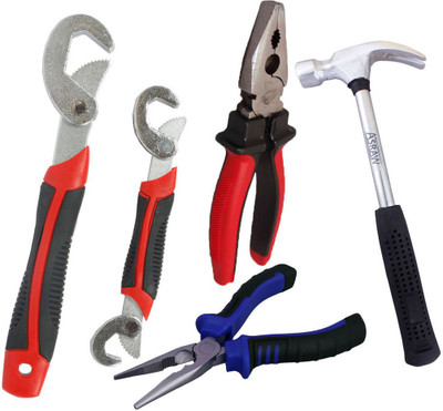 

Asraw Snap N Grip, Plier, 1/2LB Hammer & Nose Plier Hand Tool Kit(4 Tools), Multicolor