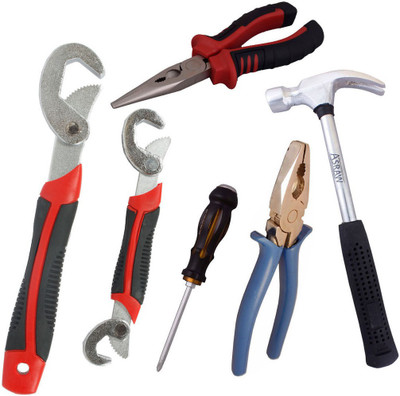 

Asraw Snap N Grip, Plier, Nose Plier, 1/2LB Hammer & Double Sided Screwdriver Hand Tool Kit(5 Tools), Multicolor