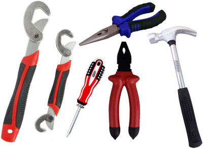 

Asraw Snap N Grip, Plier, Nose Plier, 1/2LB Hammer & Adjustable Screwdriver Hand Tool Kit(5 Tools), Multicolor