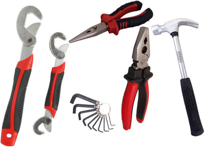 

Asraw Snap N Grip, Plier, Nose Plier, 1/2LB Hammer & Allen key Hand Tool Kit(5 Tools), Multicolor
