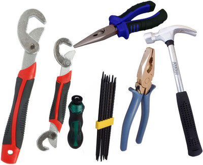 

Asraw Snap N Grip, Plier, Nose Plier, 1/2LB Hammer & Screwdriver Set Hand Tool Kit(5 Tools), Multicolor