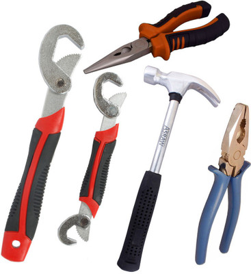 

Asraw Snap N Grip, Plier, Nose Plier & 1/2LB Hammer Hand Tool Kit(4 Tools), Multicolor