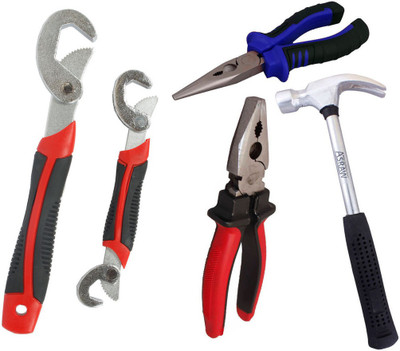 

Asraw Snap N Grip, Nose Plier, 1/2LB Hammer & Plier Hand Tool Kit(4 Tools), Multicolor