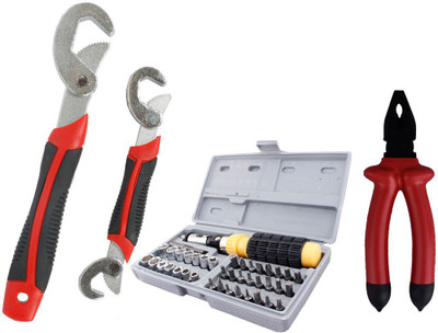 Asraw Snap N Grip, Plier & 41pcs Screwdriver Set Hand Tool Kit(3 Tools), Multicolor