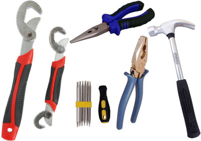 

Asraw Snap N Grip, Plier, Nose Plier, 1/2LB Hammer & Screwdriver Set Hand Tool Kit(5 Tools), Multicolor