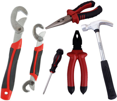 

Asraw Snap N Grip, Plier, Nose Plier, 1/2LB Hammer & Double Sided Screwdriver Hand Tool Kit(5 Tools), Multicolor