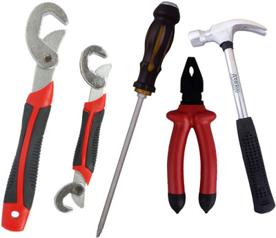 

Asraw Snap N Grip, Plier, 1/2LB Hammer & Double Sided Screwdriver Hand Tool Kit(4 Tools), Multicolor