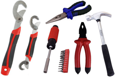 

Asraw Snap N Grip, Plier, Nose Plier, 1/2LB Hammer & 11PC Screwdriver Set Hand Tool Kit(5 Tools), Multicolor